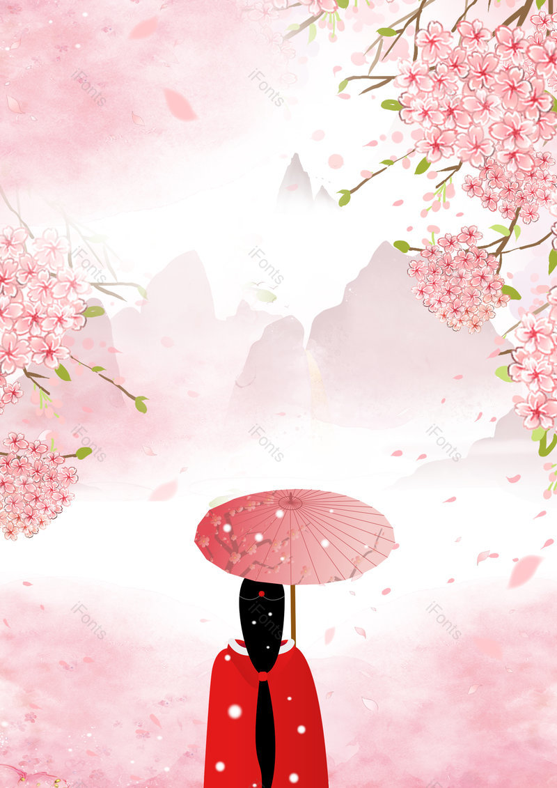 粉色春天浪漫樱花季女孩赏樱花背景,插画/手绘图,插画/手绘图库,插画/手绘图下载,插画/手绘